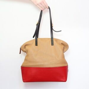 Fendi Silvana Tan and Red Satchel Tote Bag